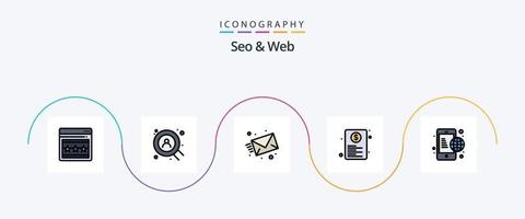 seo och webb linje fylld platt 5 ikon packa Inklusive global. företag. meddelande. webb. sida vektor