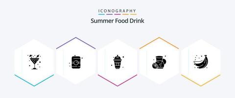 Summer Food Drink 25 Glyphen-Icon-Pack inklusive Essen. Limonaden. Getränk. Frucht. Essen vektor