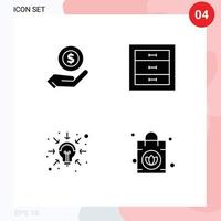 Stock Vector Icon Pack mit 4 Zeilenzeichen und Symbolen für E-Commerce-Ideen Dollar-Schubladenlösungen editierbare Vektordesign-Elemente