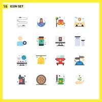 Stock Vector Icon Pack mit 16 Linienzeichen und Symbolen für Add-on-Transportwelt-Autogesicht editierbares Paket kreativer Vektordesign-Elemente