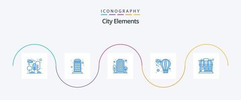 City Elements Blue 5 Icon Pack inklusive Market Store. heiß. Forderung. Ballon. Wohnbereich vektor