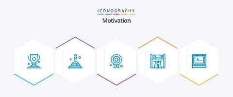 Motivation 25 Blue Icon Pack inklusive Monitor. tippen. Medaille. Bildschirm. Wettrennen vektor