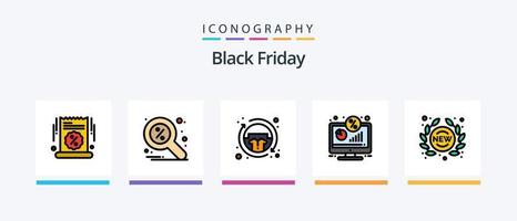 Black Friday Line Filled 5 Icon Pack inklusive Aufkleber. Etikett. Tag. gegenwärtig. Geschenk. kreatives Symboldesign vektor