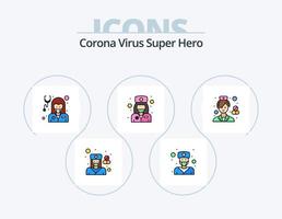 korona virus super hjälte linje fylld ikon packa 5 ikon design. läkare. läkare. manlig. sjuksköterska. kvinna vektor