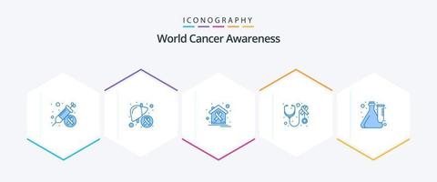 World Cancer Awareness 25 Blue Icon Pack inklusive Pflege. Stethoskop. krank. Gesundheit. Gesundheit vektor