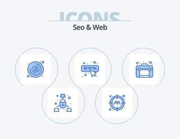 SEO und Web Blue Icon Pack 5 Icon Design. Design. Website. Adresse. Netz. Post vektor