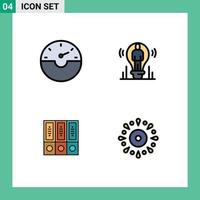 Stock Vector Icon Pack mit 4 Zeilen Zeichen und Symbolen für Dash Archive Bulb Person Database editierbare Vektordesign-Elemente