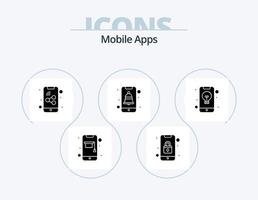 mobil appar glyf ikon packa 5 ikon design. Ansökan. underrättelse. mobil. gränssnitt. app vektor