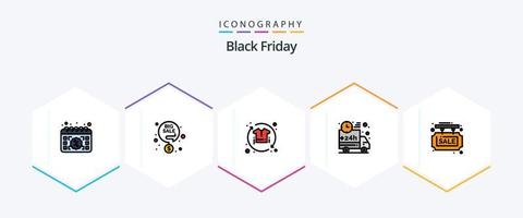 Black Friday 25 Filledline Icon Pack inklusive Versand. Lieferung. Prozentsatz. Auto. Shirt vektor