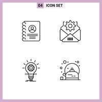 Stock Vector Icon Pack mit 4 Zeilenzeichen und Symbolen für Kontakte Idee Telefonausrüstung Licht editierbare Vektordesign-Elemente