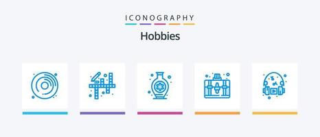 hobbies blå 5 ikon packa Inklusive hörlurar. hobbyer. vas. hobby. väska. kreativ ikoner design vektor