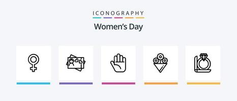 kvinnor dag linje 5 ikon packa Inklusive medvetenhet. läppstift. kvinna. mode. inbjudan kort. kreativ ikoner design vektor