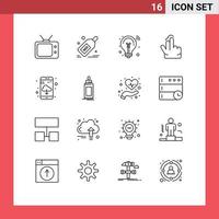 16 kreative Symbole moderne Zeichen und Symbole des App-Downloads Touch Bulb Hand doppelt editierbare Vektordesign-Elemente vektor