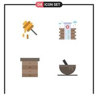 Stock Vector Icon Pack mit 4 Zeilenzeichen und Symbolen für Bee Bowl City Decor Food editierbare Vektordesign-Elemente