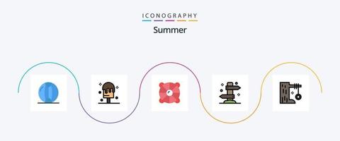 sommar platt 5 ikon packa Inklusive semester. sommar. strand. Semester. sommar vektor