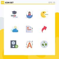Stock Vector Icon Pack mit 9 Zeilen Zeichen und Symbolen für Business Sun Pacman Day Cloud editierbare Vektordesign-Elemente