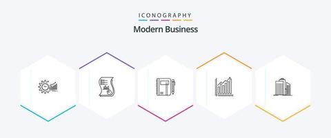 Modernes Business-Icon-Paket mit 25 Zeilen, einschließlich Notizblock. Geschäft. Analytik. Arbeitsmappe. Papier vektor