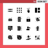 moderner Satz von 16 soliden Glyphen und Symbolen wie App-Trommel-Layout-Bearbeitung bearbeitbarer Vektordesign-Elemente vektor