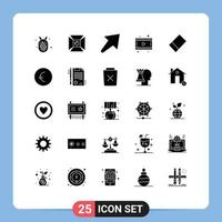 25 användare gränssnitt fast glyf packa av modern tecken och symboler av certifikat euro pil sudd film redigerbar vektor design element