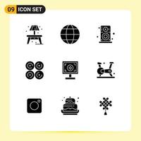 Stock Vector Icon Pack mit 9 Zeilenzeichen und Symbolen für Design-Markenhardware, süßes Essen, editierbare Vektordesign-Elemente