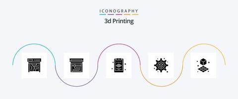 3d utskrift glyf 5 ikon packa Inklusive . form. . utskrift. d vektor