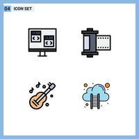 Stock Vector Icon Pack mit 4 Zeilenzeichen und Symbolen für App-Gitarre entwickeln Film Kora editierbare Vektordesign-Elemente