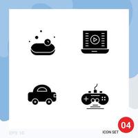 4 thematische Vektor-Solid-Glyphen und editierbare Symbole von Suppenauto-Audio-Play-Video-Play-Fahrzeugen editierbare Vektordesign-Elemente vektor