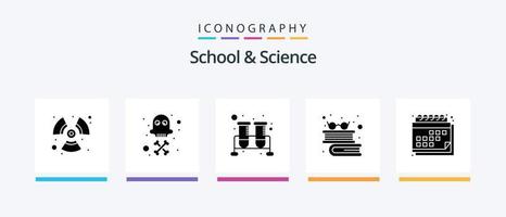 Schule und Wissenschaft Glyphe 5 Icon Pack inklusive Kalender. Flasche. Lektüre. Bücher. kreatives Symboldesign vektor