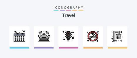 travel line gefülltes 5 Icon Pack inkl. Hook. Fisch. Camping. Standort. GPS. kreatives Symboldesign vektor