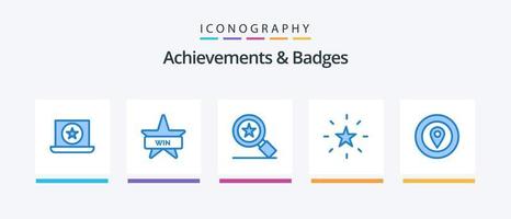 prestationer och märken blå 5 ikon packa Inklusive pris. plats. prestationer. stjärna. favorit. kreativ ikoner design vektor