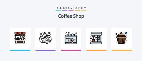 Café-Linie gefüllt 5 Icon Pack inklusive Tee. Frühstück. offen. Zeichen. Planke. kreatives Symboldesign vektor