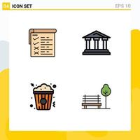 Stock Vector Icon Pack mit 4 Zeilenzeichen und Symbolen für Checkliste Popcorn qa Finance Snack editierbare Vektordesign-Elemente