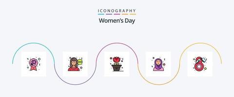 Womens Day Line gefüllt Flat 5 Icon Pack inklusive Mode. Schmetterling. heim. Schönheit. islamische frauen vektor