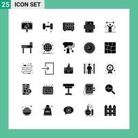 Stock Vector Icon Pack mit 25 Linienzeichen und Symbolen für Essen, Abendessen, Bus, Burger, Transport, editierbare Vektordesign-Elemente