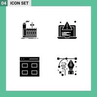 Aktienvektor-Icon-Paket mit 4 Zeilenzeichen und Symbolen für Mühlengitter-Rauchtests, vom Benutzer bearbeitbare Vektordesign-Elemente vektor