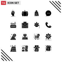 Stock Vector Icon Pack mit 16 Zeilen Zeichen und Symbolen für Shop Board Einkaufstasche Kommentarblase editierbare Vektordesign-Elemente