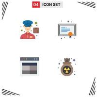 4 flaches Icon-Pack der Benutzeroberfläche mit modernen Zeichen und Symbolen der Kurier-Layout-Diplom-Studienwebsite editierbare Vektordesign-Elemente vektor