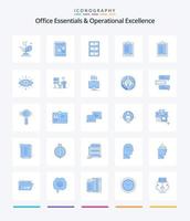 Creative Office Essentials und Operational Excellence 25 Blue Icon Pack wie Auge. Ergebnis. Geschäft. Berichtskarte. Schrank vektor