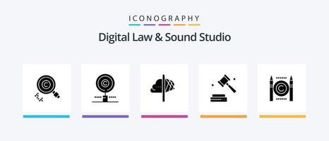 Digital Law and Sound Studio Glyph 5 Icon Pack inklusive Digital. Konflikt. Einblick. Geschäft. Digital. kreatives Symboldesign vektor