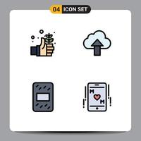 Stock Vector Icon Pack mit 4 Zeilenzeichen und Symbolen für Erdmörtel Hand nach oben Telefon editierbare Vektordesign-Elemente