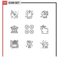 Stock Vector Icon Pack mit 9 Zeilenzeichen und Symbolen für abstraktes Geld Human Building Vision editierbare Vektordesign-Elemente