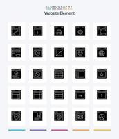 kreativ hemsida element 25 glyf fast svart ikon packa sådan som blog layout. webbsida. hacker. internet. hemsida vektor