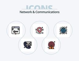 Netzwerk- und Kommunikationsleitung gefüllt Icon Pack 5 Icon Design. Raum. Orbit. Hilfe. Astronomie. Telefon vektor