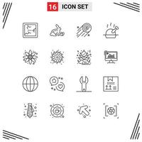 Aktienvektor-Icon-Pack mit 16 Zeilenzeichen und Symbolen für Feuerenergie-Dollar-Münzen-Atom-Lebensmittel-editierbare Vektordesign-Elemente vektor
