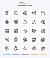 kreativ sommar mat dryck 25 översikt ikon packa sådan som amanas comosus. sommar. sushi. friska mat. mat vektor