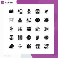 Solides Glyphenpaket mit 25 universellen Symbolen für Bonbon-Shopping-Internetshop-Sanduhr-editierbare Vektordesign-Elemente vektor