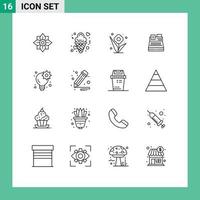 Gliederungspackung mit 16 universellen Symbolen für Einkaufsdruck, spezielle Faxrose, editierbare Vektordesign-Elemente vektor