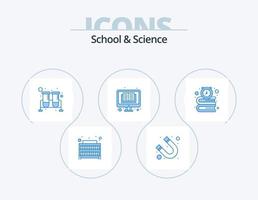Schule und Wissenschaft blau Icon Pack 5 Icon Design. Uhr. digitales Wörterbuch. Flasche. Lektüre. Buch vektor