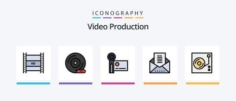 Videoproduktionslinie gefüllt 5 Icon Pack einschließlich . Monitor. Video-Player-App. Spiel. professionelle kamera. kreatives Symboldesign vektor