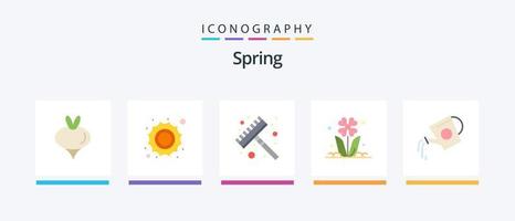 Spring Flat 5 Icon Pack inklusive Getränk. Rose. Rechen. Natur. Blumen. kreatives Symboldesign vektor